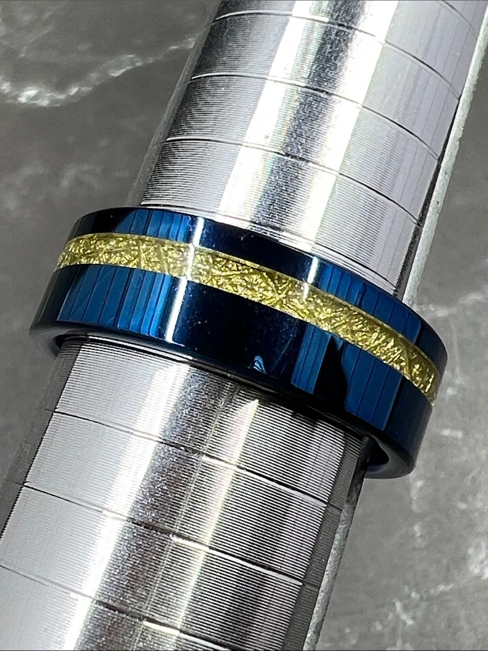 Three Keys Jewelry 8mm Blue Tungsten w/ Meteorite Inlay Wedding Band